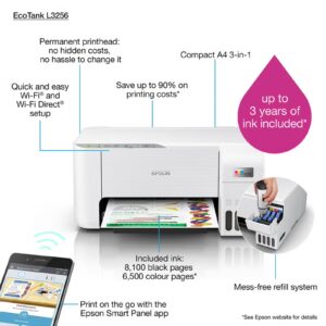 EPSON Ecotank L3256 Home Ink Tank Printer A4, Colour, 3-In-1 With Wifi And Smartpanel App Connectivity White - Image 7