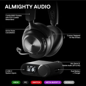 steelseries Arctis Nova Pro Wireless X Multi-System Gaming Headset PC Xbox , Premium Hi-Fi , Active Noise Cancellation, Infinity Power System, ClearCast Mic, PC/PS5/Switch/Mobile/Xbox, Black | 61521 - Image 4