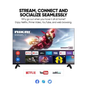 NIKAI 32 Inch Smart LED TV | HD 1366 x 768 Resolution | Android TV with Wi-Fi & DLNA | Quad-Core Processor | 16W Speaker Power | 2x HDMI, 2x USB | Netflix, YouTube, Shahid | 60Hz | Model Year 2018 | NTV3200SLED / NTV3200SLED4 Black - Image 3