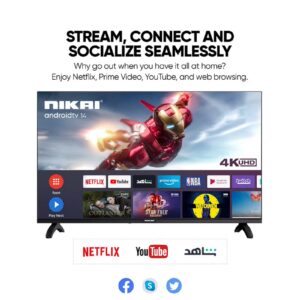 NIKAI 55-Inch 4K UHD Smart Android LED TV | Android OS/GAIA OS | Built-In Wi-Fi & DLNA | Smart Apps including Twitter, Facebook, and Skype | 3 HDMI 2 USB | Quad-Core Processor | 60Hz | 2 Year Warranty | UHD55SLED5 / UHD5510SLED Black - Image 4