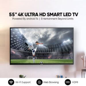 NIKAI 55-Inch 4K UHD Smart Android LED TV | Android OS/GAIA OS | Built-In Wi-Fi & DLNA | Smart Apps including Twitter, Facebook, and Skype | 3 HDMI 2 USB | Quad-Core Processor | 60Hz | 2 Year Warranty | UHD55SLED5 / UHD5510SLED Black - Image 9