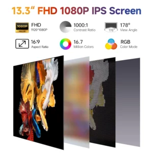 13.3inch Portable Monitor - FHD Laptop Second Expansion Screen For Switch/Phone/Tablet,USB-C HDMI-Compatible,Rotatable Display - Image 3