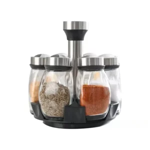 7pcs/set Spice Jar Set Rack Glass Organizer Rotating Glass Seasoning Sugar Pepper Bottles Salt Shakers Holder Kitchen Spice Rack - Image 5