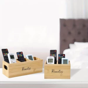 Remote Control Holder, Farmhouse Remote Storage Box, Bedside TV Controller Caddy, Rustic Wood Media Organizer Tray for Home - Image 6