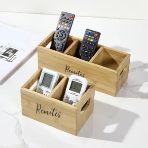 Remote Control Holder, Farmhouse Remote Storage Box, Bedside TV Controller Caddy, Rustic Wood Media Organizer Tray for Home - Image 5