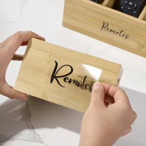 Remote Control Holder, Farmhouse Remote Storage Box, Bedside TV Controller Caddy, Rustic Wood Media Organizer Tray for Home - Image 3