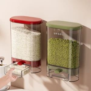 Uforu Food Grade Kitchen Rice Storage Container Wall Mounted Airtight Canisters for Grains Moisture Insect Proof Transparent - Image 3