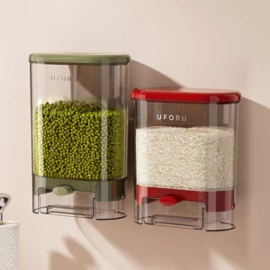 Uforu Food Grade Kitchen Rice Storage Container Wall Mounted Airtight Canisters for Grains Moisture Insect Proof Transparent - Image 4