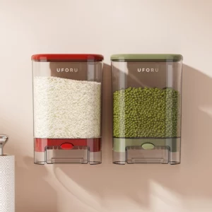 Uforu Food Grade Kitchen Rice Storage Container Wall Mounted Airtight Canisters for Grains Moisture Insect Proof Transparent - Image 5