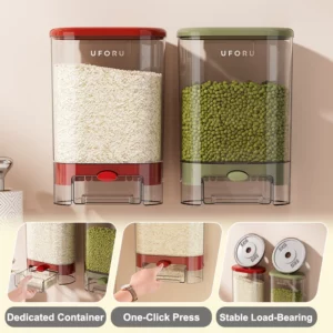Uforu Food Grade Kitchen Rice Storage Container Wall Mounted Airtight Canisters for Grains Moisture Insect Proof Transparent - Image 6