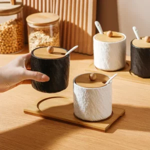 Household ceramic seasoning bottle jar seasoning box Chili salt sugar jar monosodium glutamate seasoning box kitchen supplies - Image 5