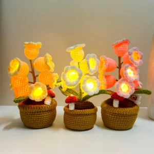 Knitted Lily Of The Valley Yarn Plant Pot Night Light Handmade Artificial Flower Night Light Creative Desktop Bookshef Decor - Image 2