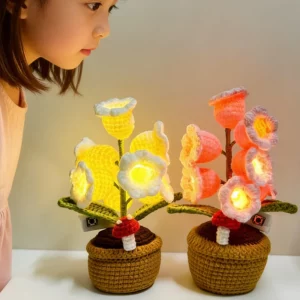 Knitted Lily Of The Valley Yarn Plant Pot Night Light Handmade Artificial Flower Night Light Creative Desktop Bookshef Decor - Image 3