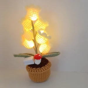 Knitted Lily Of The Valley Yarn Plant Pot Night Light Handmade Artificial Flower Night Light Creative Desktop Bookshef Decor - Image 5