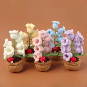 Knitted Lily Of The Valley Yarn Plant Pot Night Light Handmade Artificial Flower Night Light Creative Desktop Bookshef Decor - Image 6