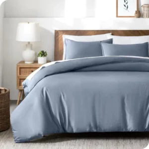 3pcs Lyocell Bamboo Fiber Duvet Cover Set,Luxury Solid Summer Silky Cooling Bedding Set(no Sheet),Single Quilt Cover+Pillowcases - Image 4