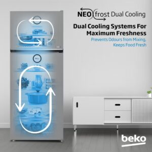 Beko Refrigerator 420 Liters Gross(367 Net) Capacity, Double Door, Top Mount, No Frost, Harvest Fresh Technology, NeoFrost Dual Cooling, Low Noise, CoolRoom, 10 Years Warranty on ProSmart Inverter Compressor - RDNG420DI silver - Image 2