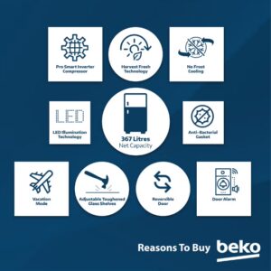 Beko Refrigerator 420 Liters Gross(367 Net) Capacity, Double Door, Top Mount, No Frost, Harvest Fresh Technology, NeoFrost Dual Cooling, Low Noise, CoolRoom, 10 Years Warranty on ProSmart Inverter Compressor - RDNG420DI silver - Image 5