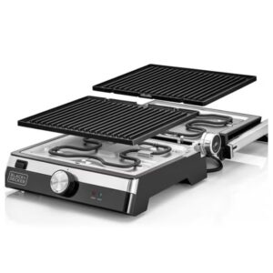 BLACK+DECKER Family Health Grill with 180° Hinge, 1500cm² BBQ Area, 5-Level Height Adjustment, Variable Temperature Control, Removable Drip Tray, Cool-Touch Handle, 2000 W CG2000-B5 Black/Silver - Image 2