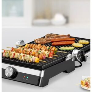 BLACK+DECKER Family Health Grill with 180° Hinge, 1500cm² BBQ Area, 5-Level Height Adjustment, Variable Temperature Control, Removable Drip Tray, Cool-Touch Handle, 2000 W CG2000-B5 Black/Silver - Image 3