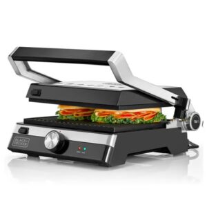 BLACK+DECKER Family Health Grill with 180° Hinge, 1500cm² BBQ Area, 5-Level Height Adjustment, Variable Temperature Control, Removable Drip Tray, Cool-Touch Handle, 2000 W CG2000-B5 Black/Silver - Image 4