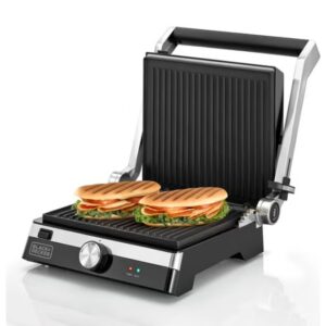 BLACK+DECKER Family Health Grill with 180° Hinge, 1500cm² BBQ Area, 5-Level Height Adjustment, Variable Temperature Control, Removable Drip Tray, Cool-Touch Handle, 2000 W CG2000-B5 Black/Silver - Image 5
