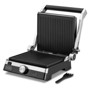 BLACK+DECKER Family Health Grill with 180° Hinge, 1500cm² BBQ Area, 5-Level Height Adjustment, Variable Temperature Control, Removable Drip Tray, Cool-Touch Handle, 2000 W CG2000-B5 Black/Silver - Image 6