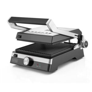 BLACK+DECKER Family Health Grill with 180° Hinge, 1500cm² BBQ Area, 5-Level Height Adjustment, Variable Temperature Control, Removable Drip Tray, Cool-Touch Handle, 2000 W CG2000-B5 Black/Silver - Image 7
