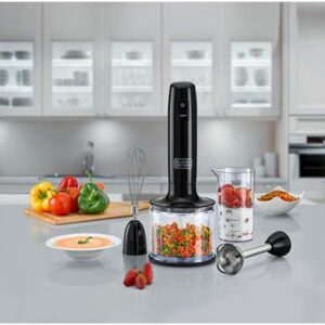 BLACK+DECKER Hand Blender, 600ml Chopping Bowl, 500ml Beaker, Stainless Steel Blades, Dual Speed, 3-in-1 Functionality, Anti-Slip, Perfect for Blending, Chopping, Whisking, HB600-B5 Black/Clear - Image 3