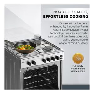 NIKAI 60x60cm Freestanding Cooker | Full Gas Cooking Range with 4 Gas Burners | Cast Iron Pan Support | Separate Knob for Oven Grill | Automatic Ignition & Full Safety – U6062FS/U6064FSA Silver - Image 3