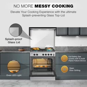 NIKAI 60x60cm Freestanding Cooker | Full Gas Cooking Range with 4 Gas Burners | Cast Iron Pan Support | Separate Knob for Oven Grill | Automatic Ignition & Full Safety – U6062FS/U6064FSA Silver - Image 5