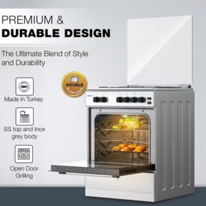NIKAI 60x60cm Freestanding Cooker | Full Gas Cooking Range with 4 Gas Burners | Cast Iron Pan Support | Separate Knob for Oven Grill | Automatic Ignition & Full Safety – U6062FS/U6064FSA Silver - Image 6