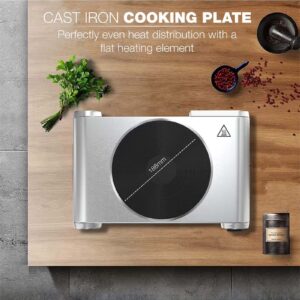 NIKAI Single Hot Plate - 1 Power, Adjustable Thermostat, Overheat Protection, Die Cast Iron Hotplates, Power Indicator Light, Stainless Steel Body, Easy Control Knob 1500 W NKTOE4N2 Silver/Black - Image 3