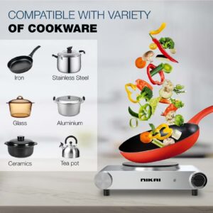 NIKAI Single Hot Plate - 1 Power, Adjustable Thermostat, Overheat Protection, Die Cast Iron Hotplates, Power Indicator Light, Stainless Steel Body, Easy Control Knob 1500 W NKTOE4N2 Silver/Black - Image 5