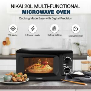 NIKAI Microwave Oven With Defrost Function, 5 Power Levels, 0-35 Mins Timer, Cooking End Singnal, Manual Control, Convenient Pull Hand Door 20 L 700 W NMO616N1 Black - Image 6