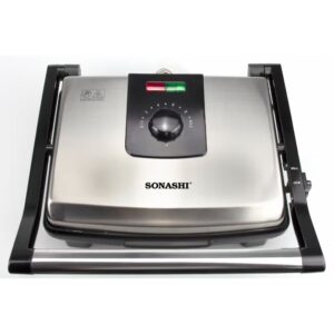 SONASHI 2000W 4 Slice Non-Stick Contact Grill & Panini Maker | Stainless Steel Body with Cool Touch Handles | Power On & Ready Indicator with Overheat Protection | SGT-854 Black/Silver 2000 W SGT-854 Black/Silver - Image 5