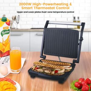 SONASHI 2000W 4 Slice Non-Stick Contact Grill & Panini Maker | Stainless Steel Body with Cool Touch Handles | Power On & Ready Indicator with Overheat Protection | SGT-854 Black/Silver 2000 W SGT-854 Black/Silver - Image 6