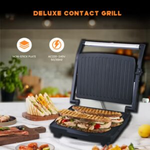 SONASHI 2000W 4 Slice Non-Stick Contact Grill & Panini Maker | Stainless Steel Body with Cool Touch Handles | Power On & Ready Indicator with Overheat Protection | SGT-854 Black/Silver 2000 W SGT-854 Black/Silver - Image 7
