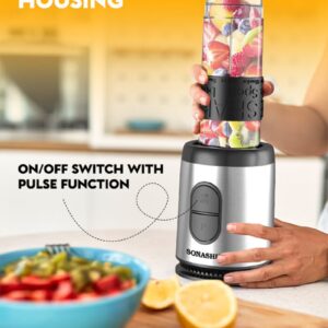 SONASHI 500W Portable Sports Blender & Smoothie Maker | with non Slip Grip Sports Bottle | 400 ML + 570 ML | One-Touch Button Smoothie Maker with 1 x 400ML, 1 x 570ML Sports Bottle, Stainless Steel Housing | Kitchen Appliance SB-184 Black/Silver/Clear 570 ml 500 W SB-184 Black/Silver/Clear - Image 6