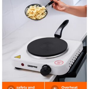 GEEPAS Electric Single Hot Plate for Flexible & Precise Table Top Cooking - Cast Iron Heating Plate - Portable Electric Hob with Temperature Control 1000 W GHP32013 White & black - Image 3