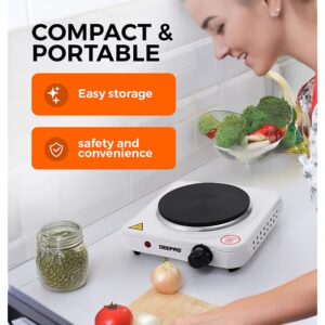 GEEPAS Electric Single Hot Plate for Flexible & Precise Table Top Cooking - Cast Iron Heating Plate - Portable Electric Hob with Temperature Control 1000 W GHP32013 White & black - Image 5
