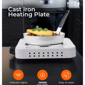 GEEPAS Electric Single Hot Plate for Flexible & Precise Table Top Cooking - Cast Iron Heating Plate - Portable Electric Hob with Temperature Control 1000 W GHP32013 White & black - Image 6