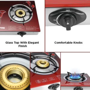 GEEPAS Double Burner Glass Top Gas Stove Stainless Steel Frame and Tray Auto Piezo Ignition GK5602 Red - Image 2