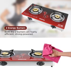 GEEPAS Double Burner Glass Top Gas Stove Stainless Steel Frame and Tray Auto Piezo Ignition GK5602 Red - Image 3