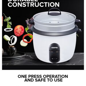 GEEPAS Automatic Rice Cooker - Steam Vent Lid & Simple One Touch Operation |Make Rice, Steam Healthy Food & Vegetables, 3 In 1 Functions, Tempered Glass LID 1.5 L 500 W GRC35011 White/Black/Clear - Image 3