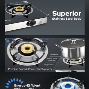 Impex 2-Burner Glass Top Gas Stove - Aesthetically Designed Glass Top, High-Efficiency Blue Flame, Spill Tray, Ergonomic Knobs, Stainless Steel Screw, Compact Size IGS 1212F Black/Silver - Image 5