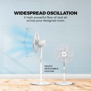 NIKAI 16 Inch Pedestal Fan With Remote And Timer, T" Class Motor, High-Performance Copper Motor, 7.5 Hours Timer, Wide Oscillation, 3 Speeds, Energy-Efficient, For Home And Office 45 W NPF1634RT White - Image 3