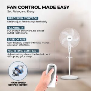 NIKAI 16 Inch Pedestal Fan With Remote And Timer, T" Class Motor, High-Performance Copper Motor, 7.5 Hours Timer, Wide Oscillation, 3 Speeds, Energy-Efficient, For Home And Office 45 W NPF1634RT White - Image 4