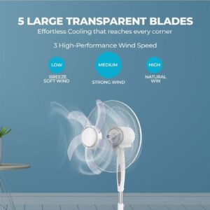 NIKAI 16 Inch Pedestal Fan With Remote And Timer, T" Class Motor, High-Performance Copper Motor, 7.5 Hours Timer, Wide Oscillation, 3 Speeds, Energy-Efficient, For Home And Office 45 W NPF1634RT White - Image 5
