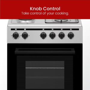 Nobel 50 x 50 Electric & Gas Cooker, 2 Gas Burner, 2 Hot Plate, Electric Grill & Electric Oven, 6 Knob Control, Manual Ignition, Stainless Steel Lid, Inner Light, 49.8 x 54.7 x 86 cm, Silver, Made In Turkey NGC5200S Silver - Image 3